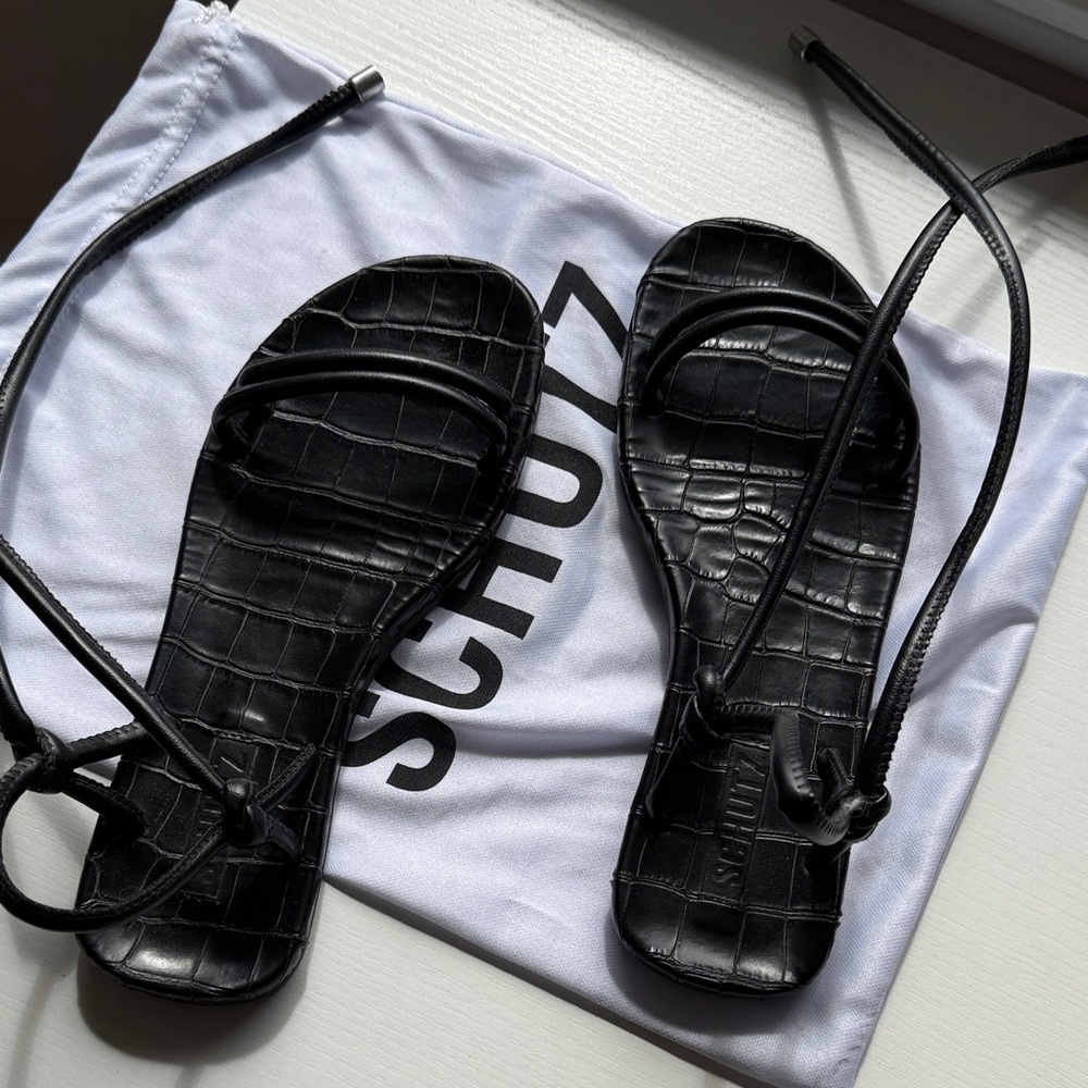 SCHUTZ Black Croc-Embossed Sandals